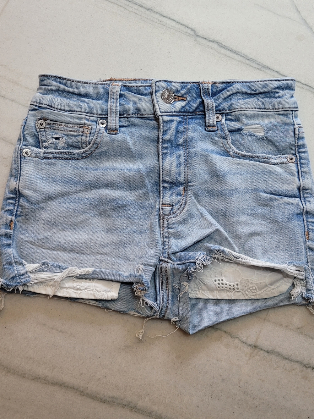American Eagle Outfitters Light Blue Distressed Denim Shorts